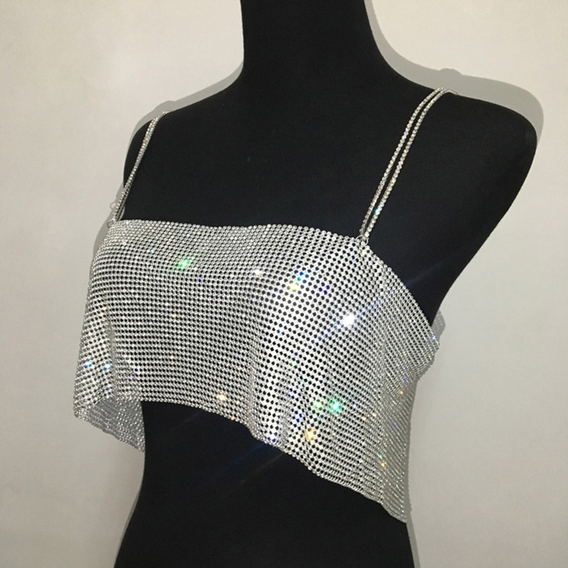 Áo ngắn croptop hở lưng đính đá lấp lánh màu sắc quyến rũ dành cho nữ
