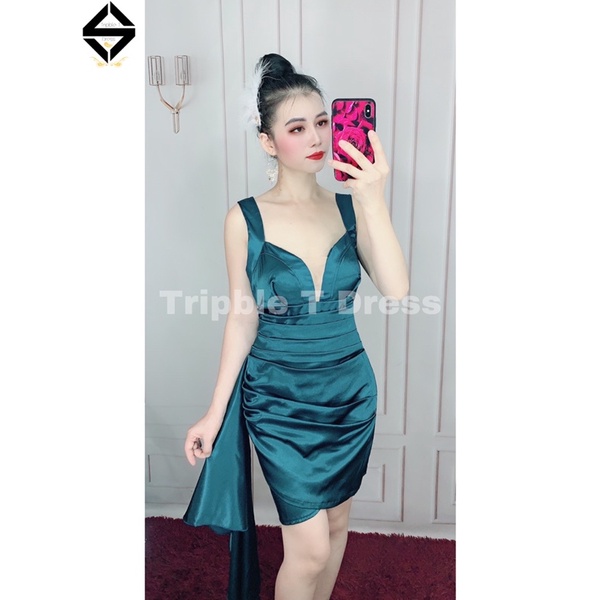 Đầm body phi lụa nhún bèo eo TRIPBLE T DRESS - free size