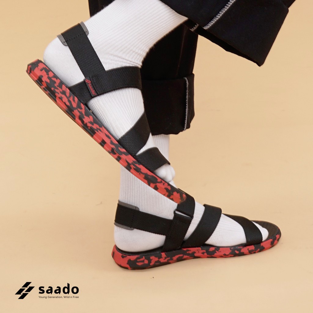 Sandal Saado chính hãng CL09 màu đỏ đen đế rằn ri Chiến Binh Da Đỏ, Dép quai sau nam nữ nhẹ bền, không hôi chân