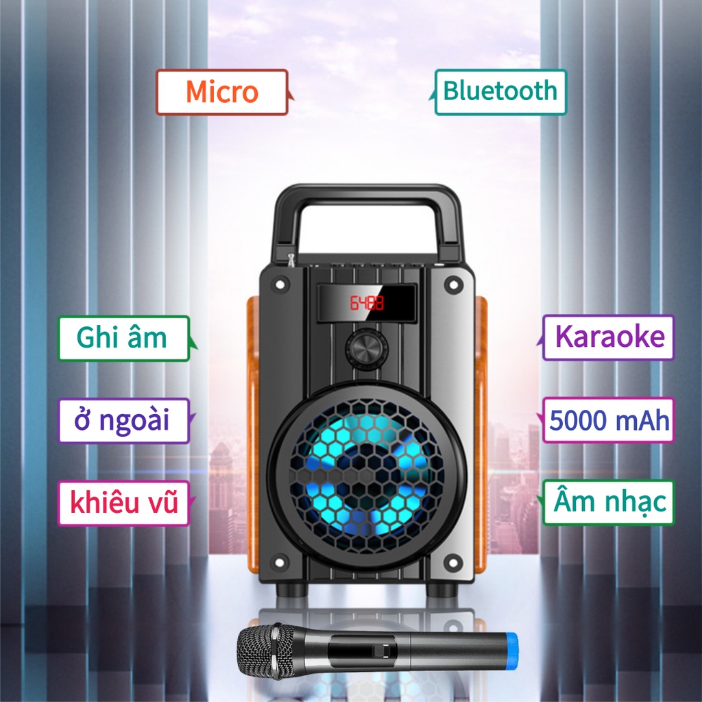 Loa Bluetooth Karaoke Không Dây (Không Micro) Hát Công Suất Lớn 20W + Điều Khiển Từ xa / Đầu Đọc Thẻ / Loa Gỗ Với Pin