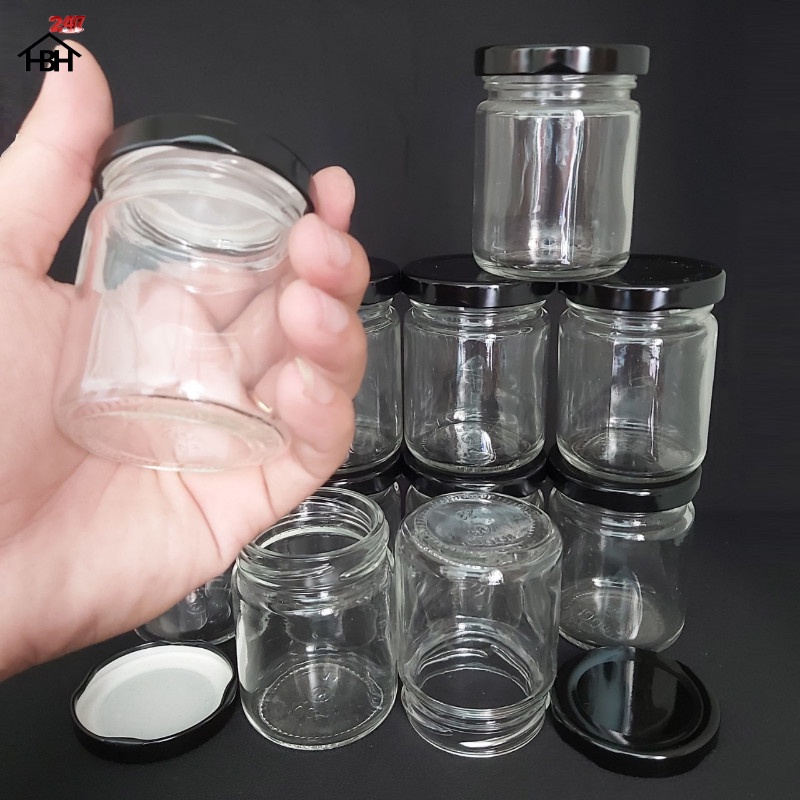 Hũ Thủy Tinh Nắp Thiếc Đen vặn 100ML - Hũ 100ML đựng Yến chưng, Hủ thủy tinh đựng sữa chua