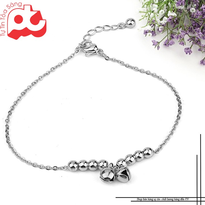 Lắc chân nữ inox thép không gỉ cao cấp sang trọng rẻ đẹp không đen HCM VnShop 2 chuông kêu len ken