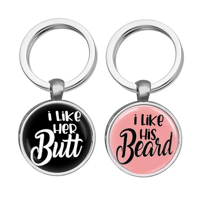 I Like His Beard I Like Her Butt Keychain Set Gifts for Couple Matching Couple Funny Keychain