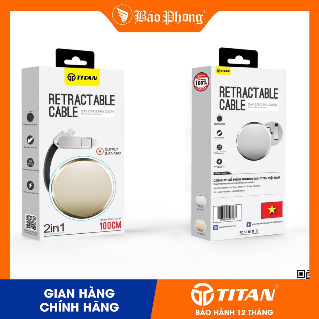 Cáp dây rút 2in1 TITAN - CA31 (vàng, bạc) (Bảo Hành 12 Tháng)