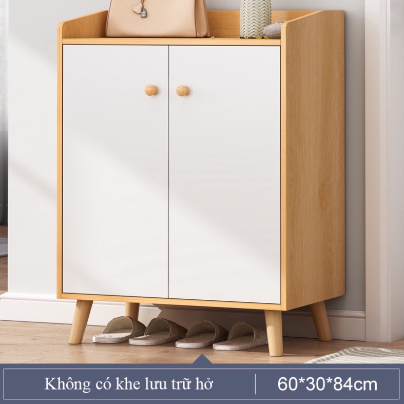 Tủ giày đa năng có cánh tủ chân gỗ tự nhiên dễ dàng vệ sinh, chất liệu MDF chống ẩm màu gỗ sáng sang trọng