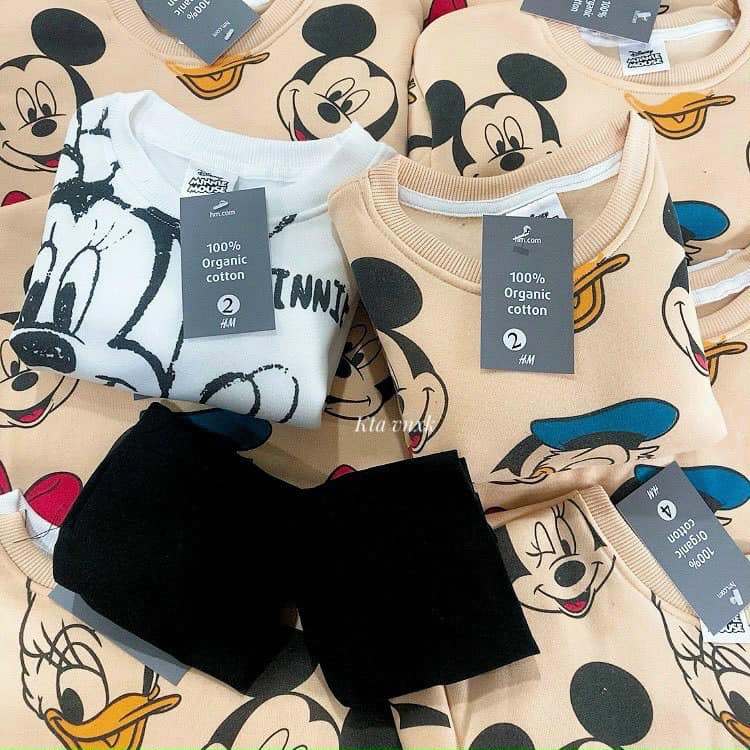 Đồ bộ bé gái nỉ bông dài tay thu đông in hình mickey disney Combo 2 bộ quần áo trẻ em