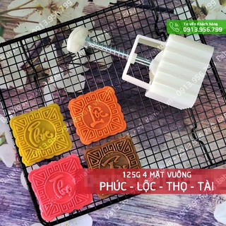 Khuôn trung thu lò xo 125g 4 mặt vuông Phúc - Lộc - Thọ - Tài