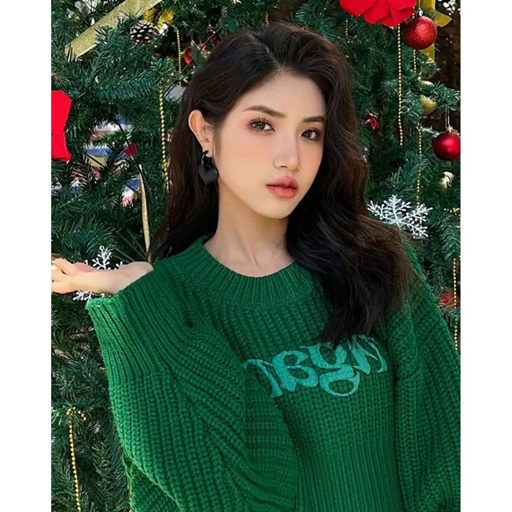 Áo Sweater Dệt Kim Dáng Rộng Thêu Chữ Phong Cách Hàn Quốc Thời Trang Thu Đông Cho Nữ