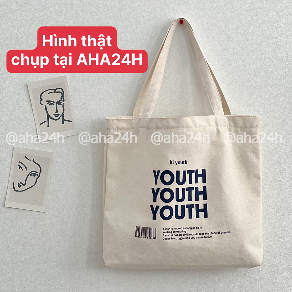 Túi tote vải Canvas phong cách đi học đi chơi hàn quốc giá rẻ in Youth Youth Youth AH1602