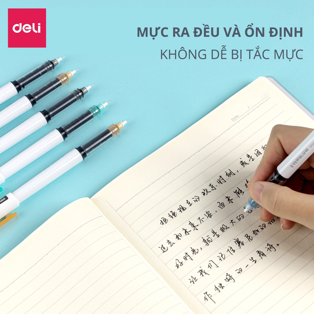 Bút bi nước mực gel nắp đậy vỏ nhiều màu 0.5mm Deli xinh xắn nhanh khô viết đều trơn tru lâu hết mực chất lượng cao S867