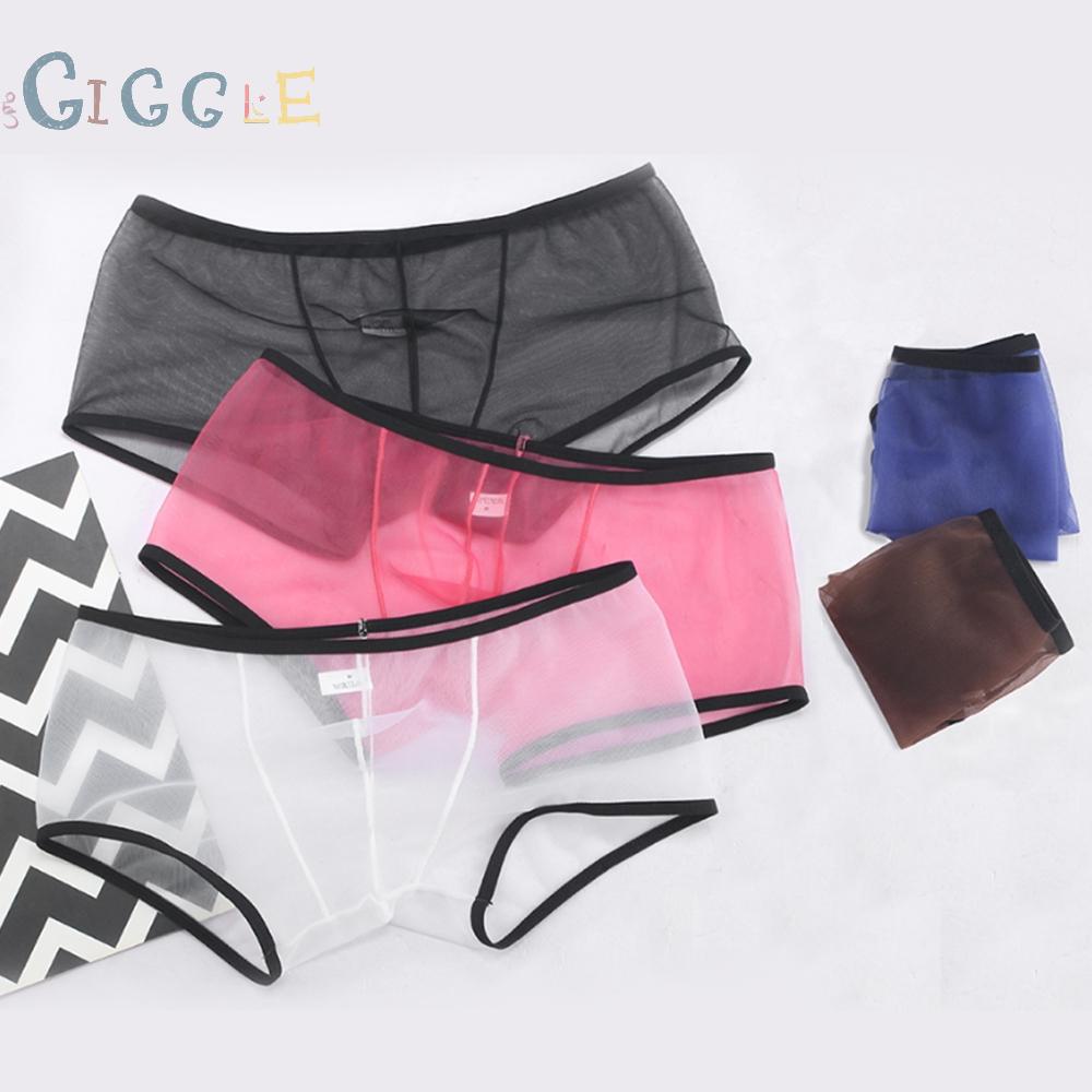 Men See Through Boxer Briefs Shorts-Underwear Panties Mesh Low-Rise Underpants