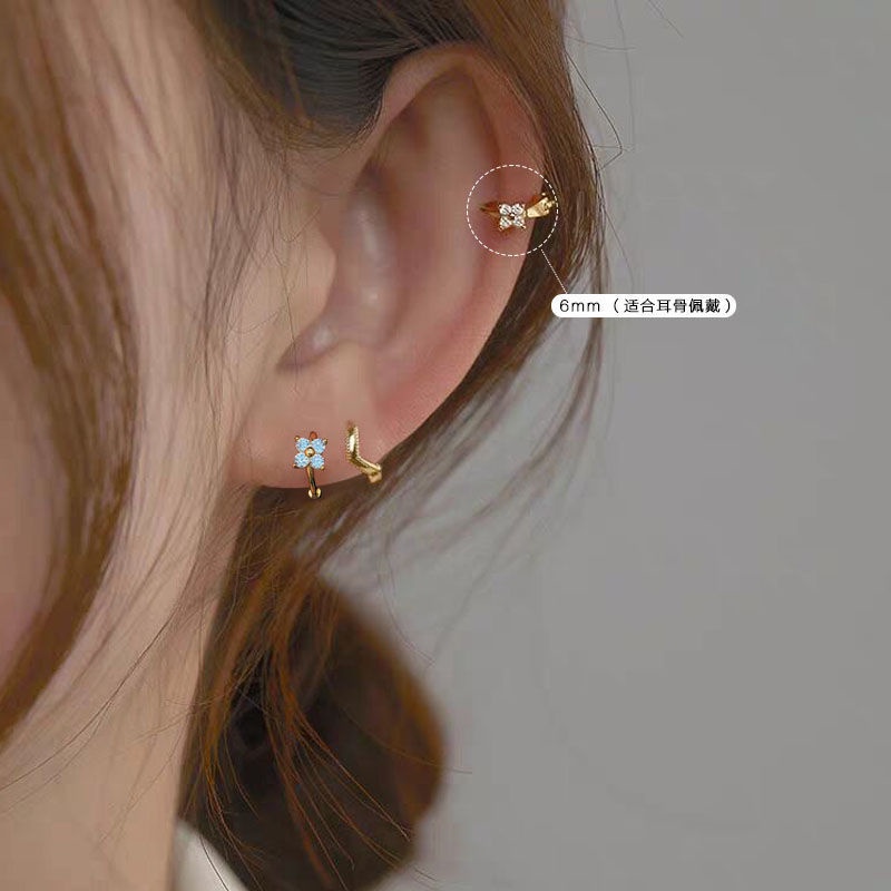 Khuyên tai bạc nữ Venus, bông tai mạ vàng, set khuyên xinh xắn sang trọng đính đá