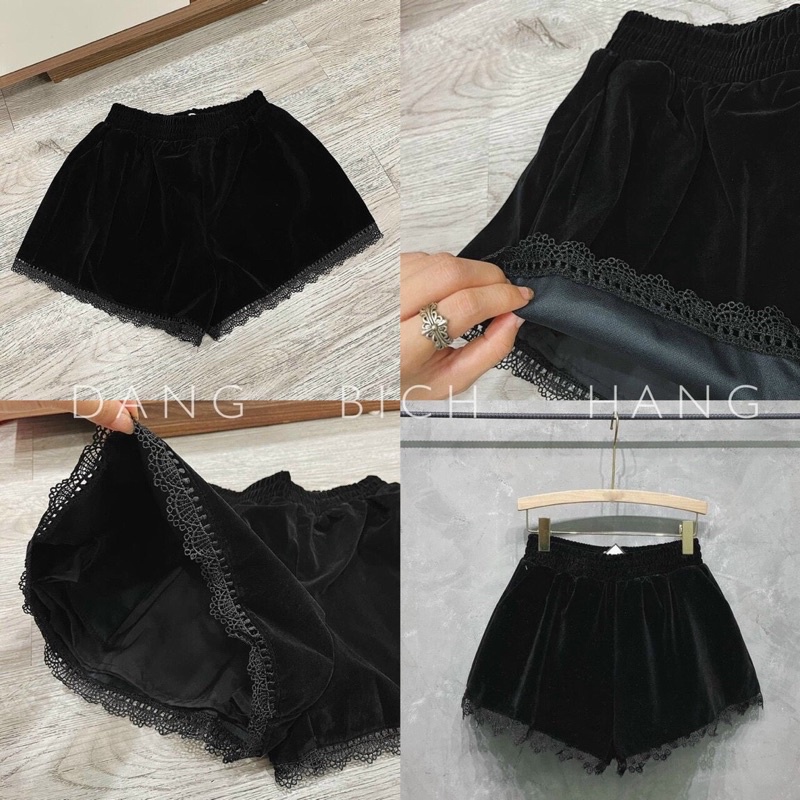 Quần short nhung phối ren cạp cao thời trang Banamo Fashion 694 | WebRaoVat - webraovat.net.vn