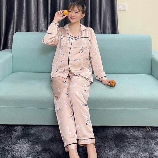 Bộ PIJAMA Lụa Bầu Và Sau Sinh 2 Chức Năng Cho Bé Ti Dài Tay Quần Dài Họa Tiết Dễ Thương HT4620 Honey Mommy