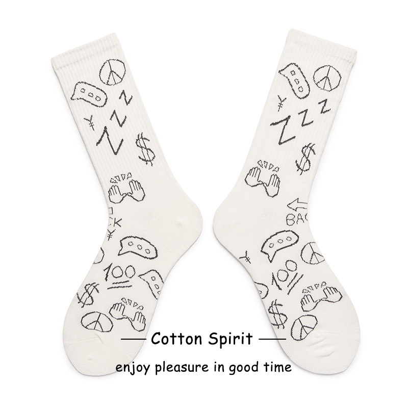 Liu Huizhu Vớ Dài Đến Giữa Bắp Chân Bằng Cotton Họa Tiết Graffiti Đường Phố Cổ Điển Dành Cho Bạn Nữ