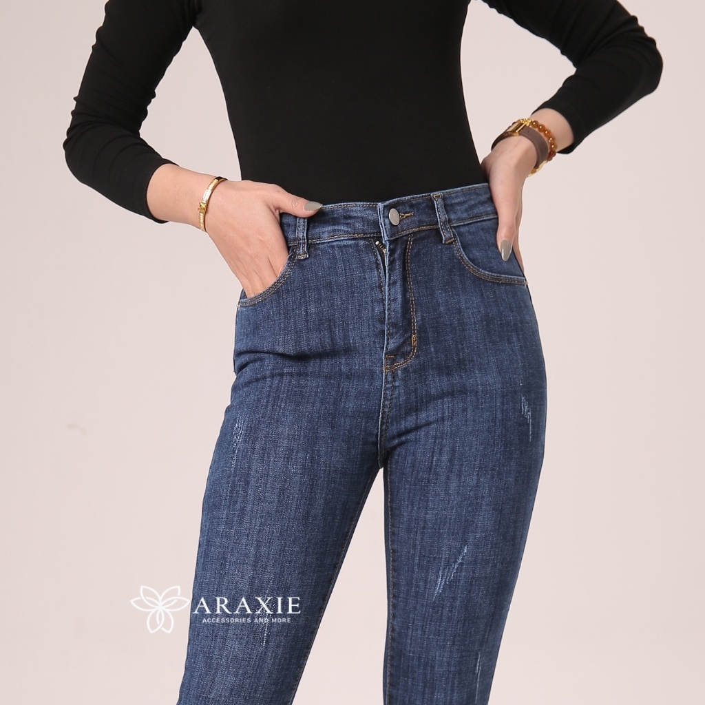 Quần Jean Skinny Nữ Lưng Cao Araxie Quần bò nữ ôm cạp cao màu xanh xước Co Giãn 4 Chiều Tôn Dáng JASKX10 | BigBuy360 - bigbuy360.vn