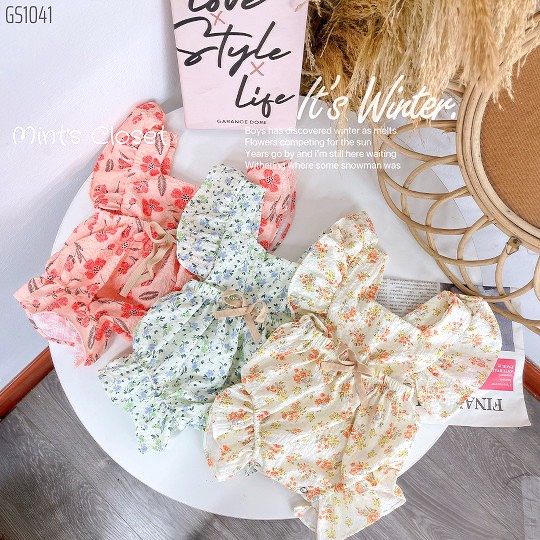 Bodysuit cánh tiên họa tiết hoa nhí cho bé gái sơ sinh sơ sinh 1 2 tuổi MINTSCLOSET Mint's Closet - GS1041