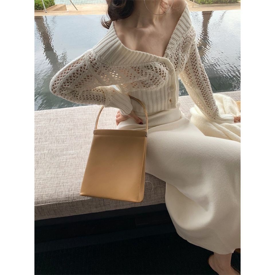 Knitted Jacket Fashion Thick Needle Casual All Spring and Autumn Hollow Hole Hollow Cardigan Women's Knitwear Sexy Short Tops