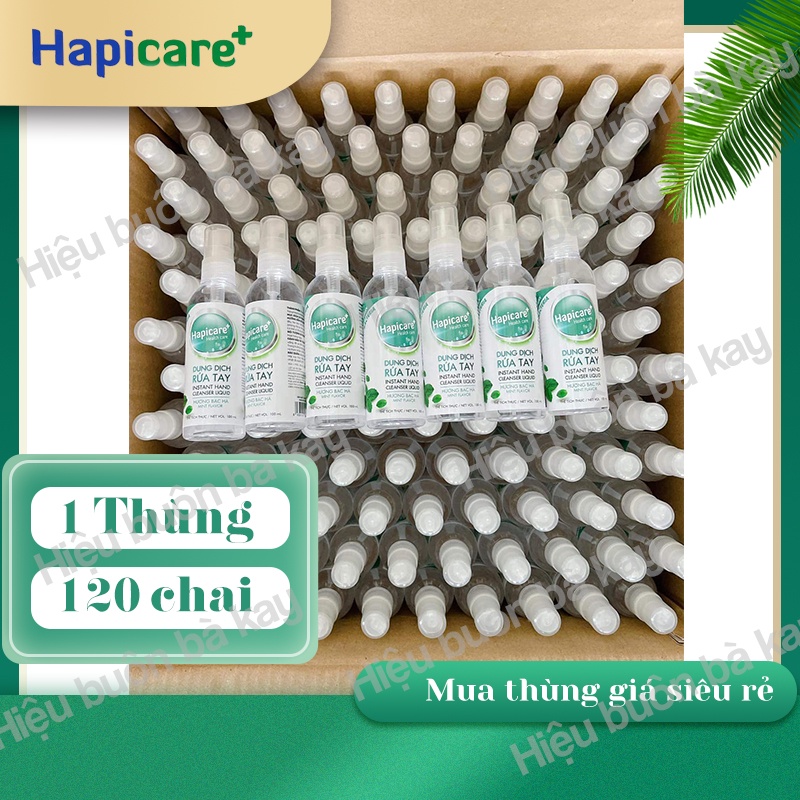 [1 Thùng  - 120 chai ]  Nước rửa tay khô HapiCare+ (100ml) kháng khuẩn và khử mùi