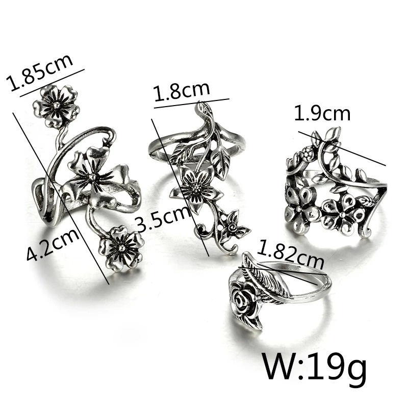 Set 4 Nhẫn Đeo Khớp Ngón Tay Bằng Hợp Kim Bạc Nhiều Màu Sắc Phong Cách Cổ Điển