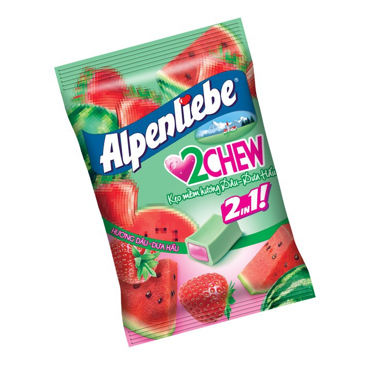Kẹo mềm Alpenliebe 2 Chew Hương Dâu & Dưa Hấu Gói 65 viên