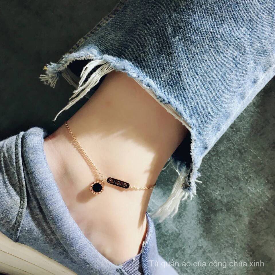 Lắc Chân Thép Titan Không Phai Màu Vàng Hồng Đơn Giản Phong Cách Hàn Quốc Cho Nữ