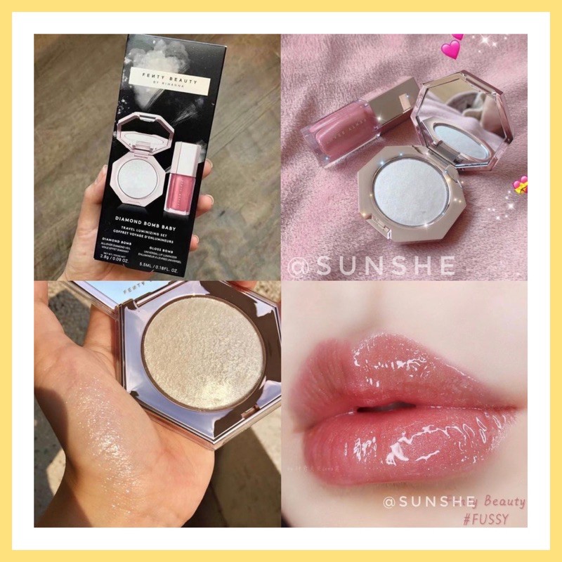 Set trang điểm Fenty Diamond Baby Mini Lip Gloss & Highlighter