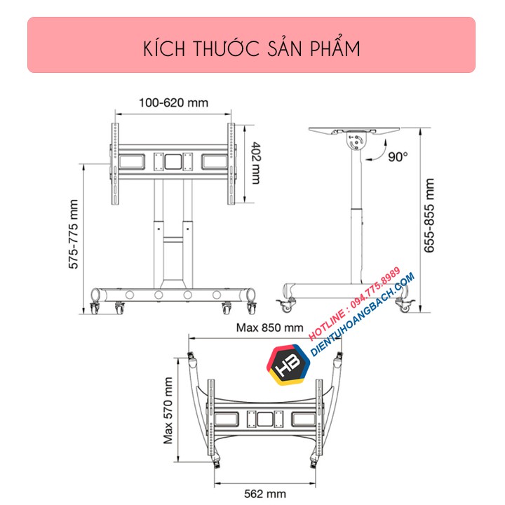 KỆ GIÁ TREO TIVI DI ĐỘNG HỘI NGHỊ NB AVA50 32 – 70 INCH - CỘT GIÁ TREO TIVI CÓ BÁNH XE ĐI CHUYỂN