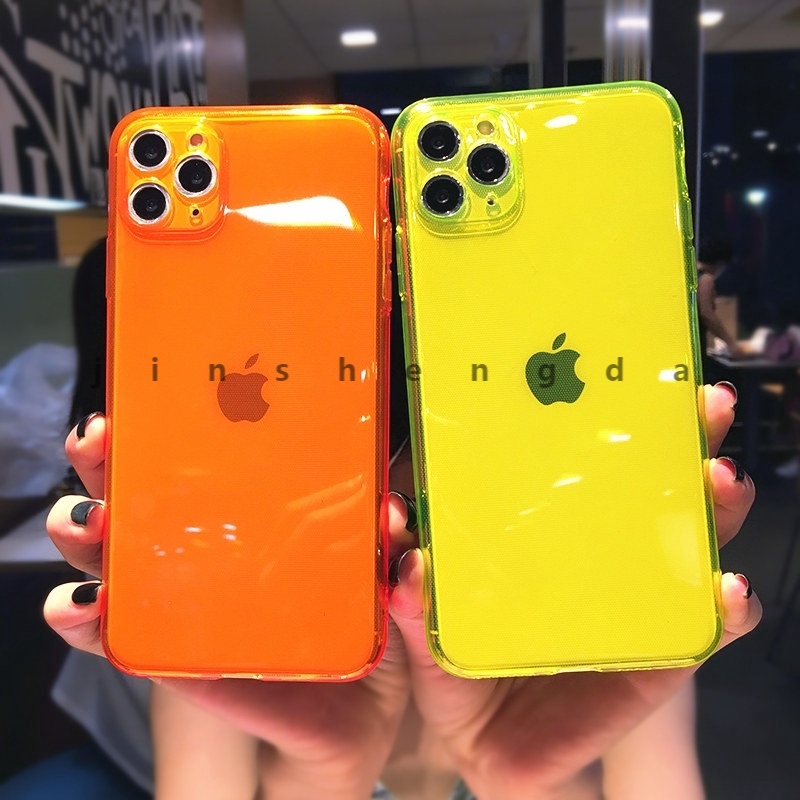 Thời Trang Ốp Điện Thoại Silicon Mềm Trong Suốt Màu Neon Dạ Quang Cho Iphone 11 12 11 Pro Max Xr X Xs Max 7 8 Plus