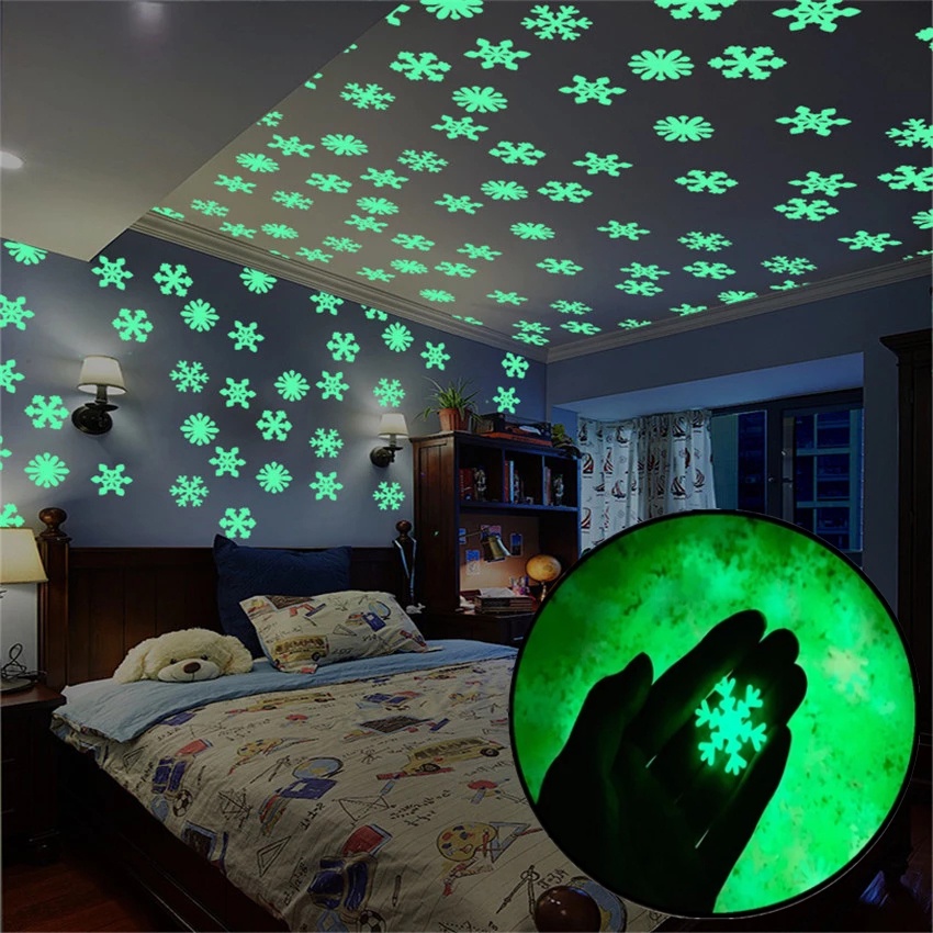 50Pcs Pack 3D Snowflake Luminous Self-adhesive DIY Wall Stickers Used for Bedroom Ceiling Wall Decorations