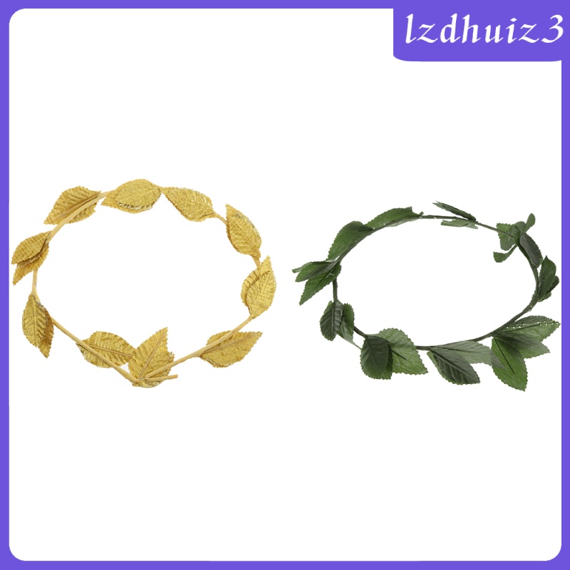 Gemgem Loey 2x Gold Green Leaf Roman Greek Goddess Laurel Wreath Costume Party Headbands