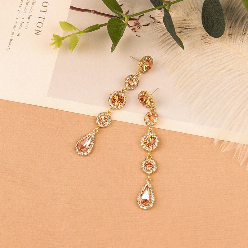 PINKDUDU Bông Tai Dáng Dài Mặt Kính Hợp Kim Hình Giọt Nước Đơn Giản Thời Trang Cho Nữ PD729
