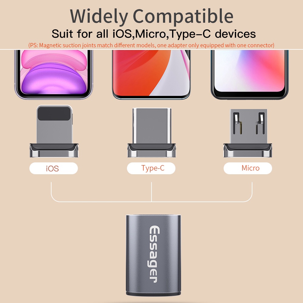 Đầu chuyển đổi nam châm ESSAGER USB type C sang Micro USB type C cho Samsung tiện dụng