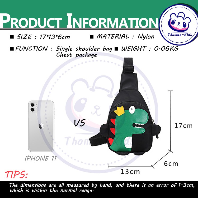 [THOMAS KIDS] Túi Trẻ Em Dung Tích Lớn Túi Mầm Non Thường Thời Trang Túi Đeo Chéo Hình Khủng Long Dễ Thương