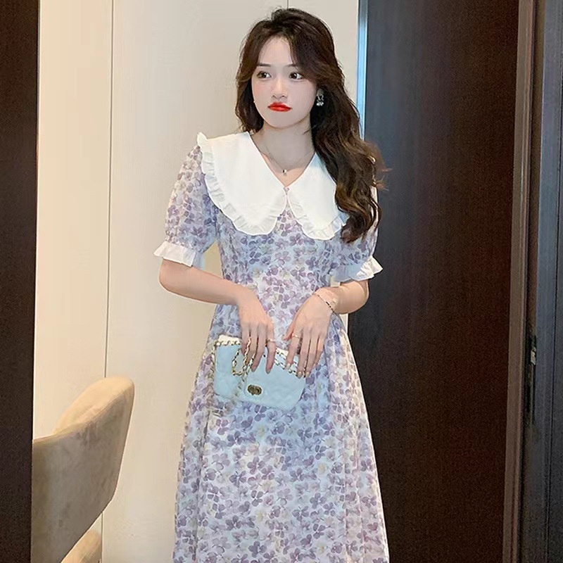 Đầm IELGY dáng chữ A cổ chữ V in hoa phong cách Hàn Quốc tùy chọn màu sắc dành cho nữ