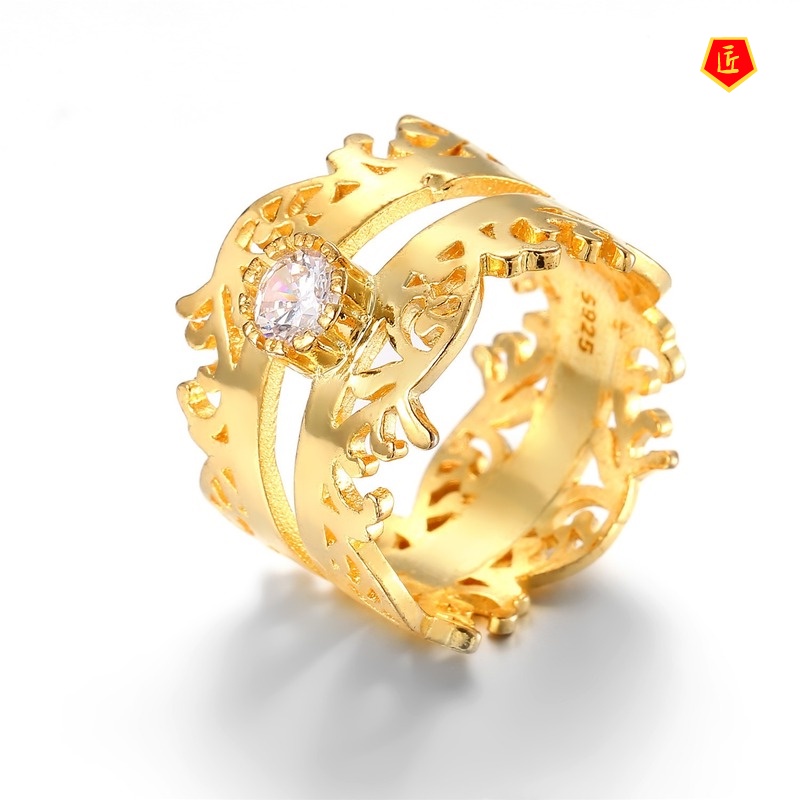 Nhẫn Mạ Vàng 18k Hình Vương Miện Phong Cách Vintage Cho Nữ