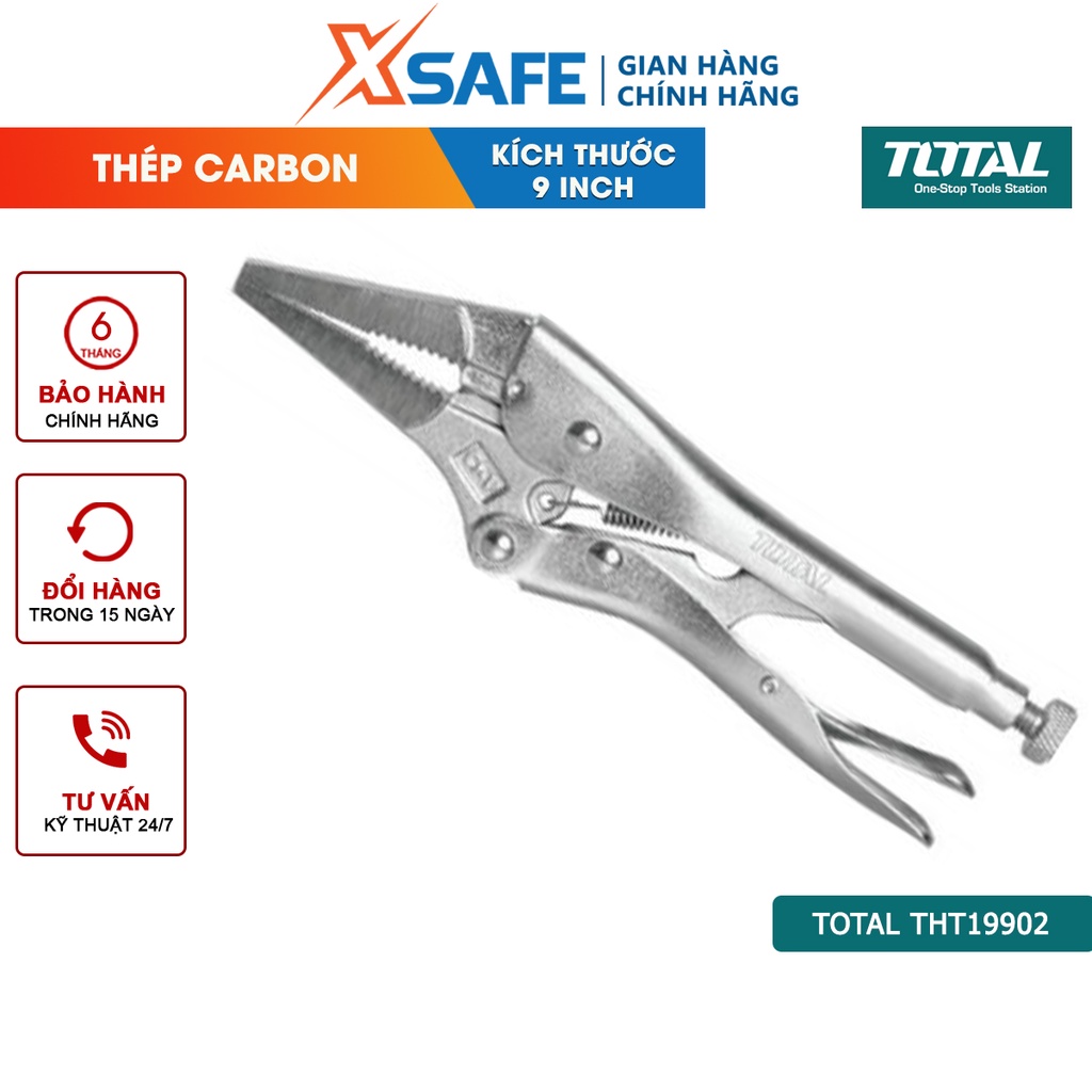 Kìm bấm khóa mỏ dài cao cấp TOTAL THT19902 Kềm bấm khóa mũi dài thép Cr-V siêu cứng chống rỉ sét cong vênh
