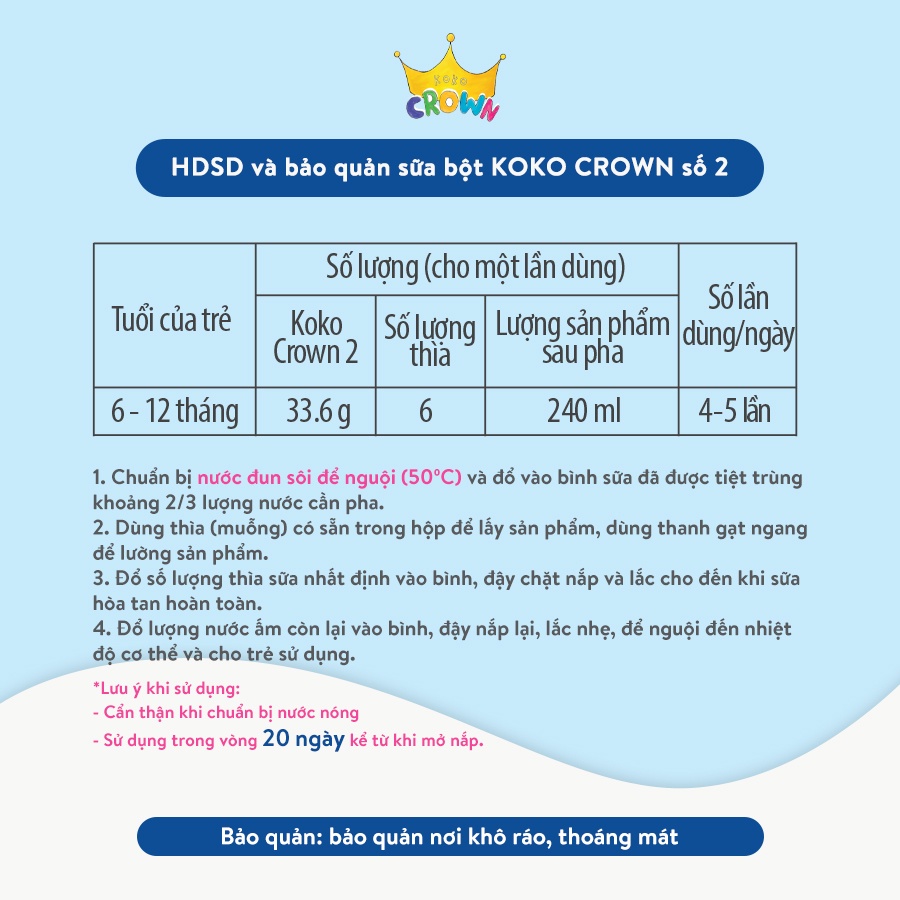 Sữa Bột Dinh Dưỡng KOKO CROWN số 2 Cho Bé Hộp 800g