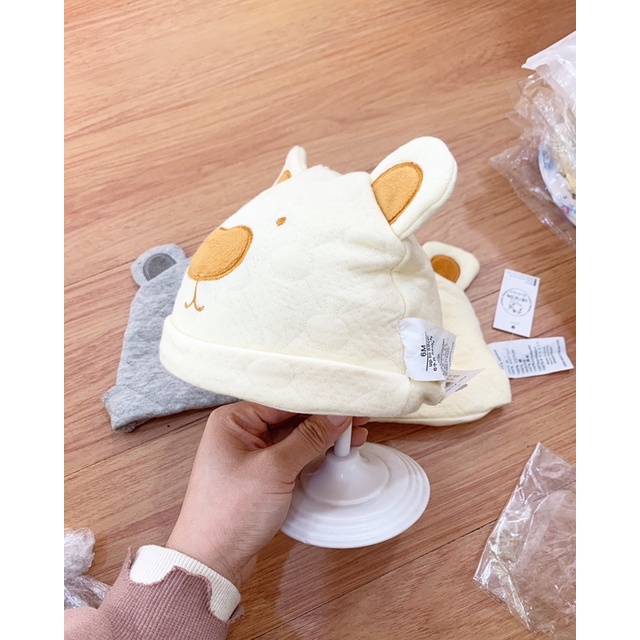 Mũ nỉ trần bông hình gấu size 0-6m