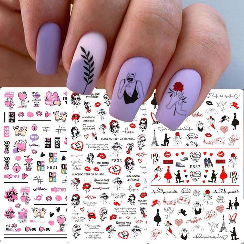 AROMA Miếng Dán Trang Trí Móng Tay Họa Tiết Chữ / Hoa Hồng Lãng Mạn DIY