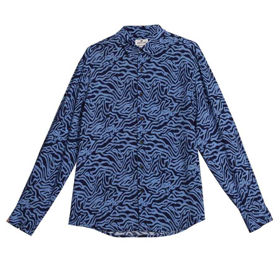 Áo sơ mi nam dài tay ARISTINO  họa tiết sóng biển tươi mới, thời thượng, chất mịn mượt, bền màu- ALSM1209