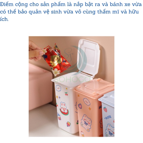 Thùng Rác Mini Có Nắp Kiêm Hộp Đựng Bút 16x10x6,5cm- CHỌN MÀU- Thùng rác để bàn nhỏ gọn ti
