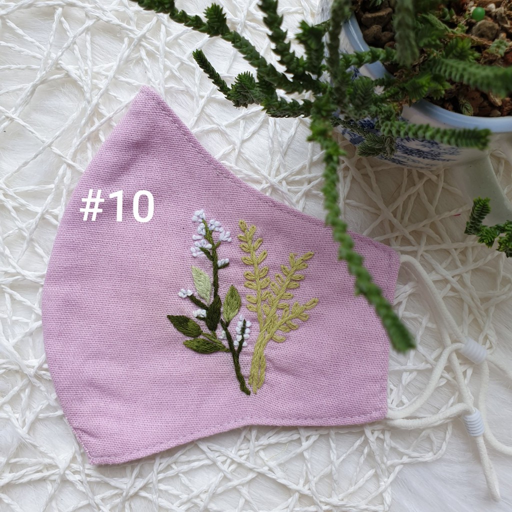Khẩu trang linen thêu tay bộ sưu tập hoa nhỏ xinh xinh giá rẻ JL115 JL134 JL128 JL129