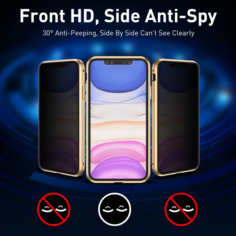 Ốp điện thoại kính cường lực chống nhìn trộm viền từ tính cho Iphone 6 6s 7 8 Plus X XS Max XR