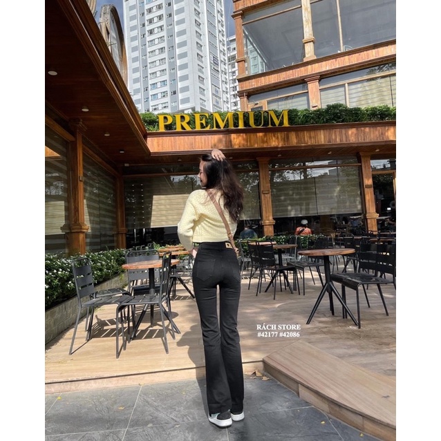 [RÁCH STORE] Set áo len (1892) áo dây kèm cardigan 3nút đá - Quần jean loe (5232) trơn nút đôi