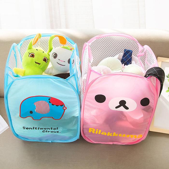 Giỏ Lưới Hoạt Hình Kiểu 2 - Xọt Đựng Quần Áo, Đựng Đồ Chơi - Khung Sắt Có Thể Gấp Gọn