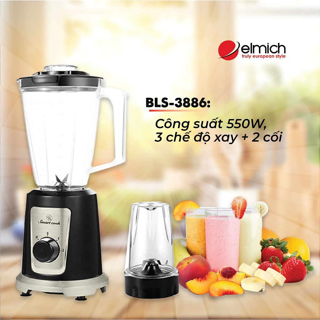 [Mã ELHA22 giảm 5% đơn 300K] Máy Xay Sinh Tố Elmich Smartcook BLS-3886