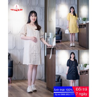 Váy bầu xuông nút thiết kế 45 - 70kg , chất xốp cap cập mặc cực thích (hình thật + video)