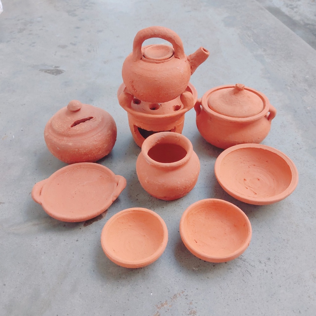 Bộ 9 món đồ chơi nấu ăn cho bé bằng đất nung, đồ hàng nấu ăn mini an toàn cho trẻ -Ảnh thật