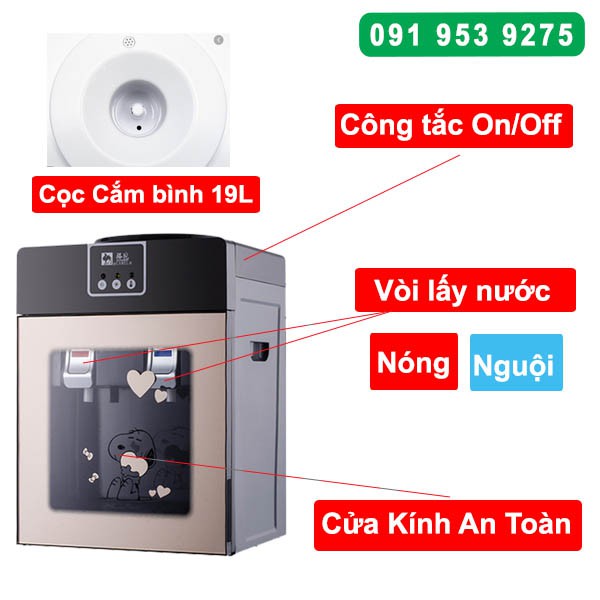 Cây nước nóng úp bình Camel HC92KMCửa kính bảo vệ Bảo hành Toàn quốc 12 Tháng - leebland